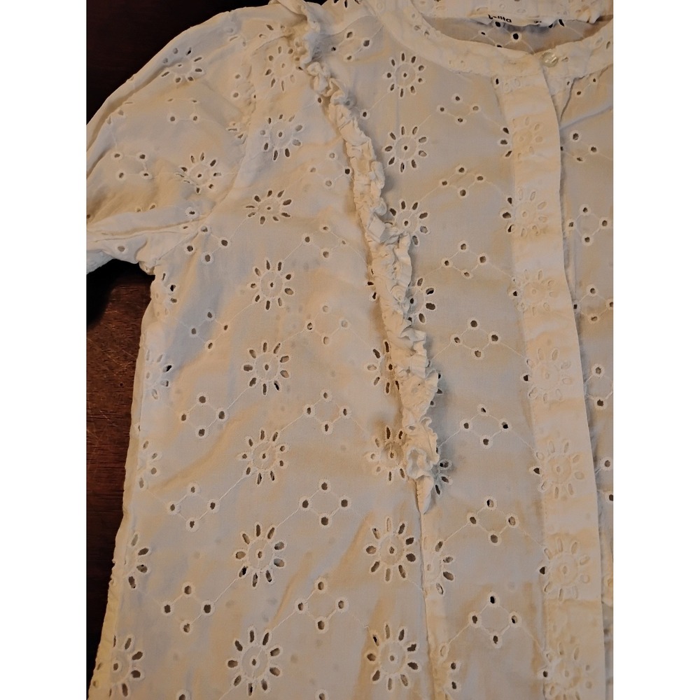 Lolita White Eyelet Cotton Ruffle Blouse Long Sleeve Floral Embroidery Small - Picture 8 of 10